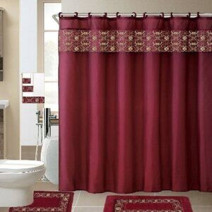 Bathroom Complete 18 pcs Set Shower Curtain Burgundy